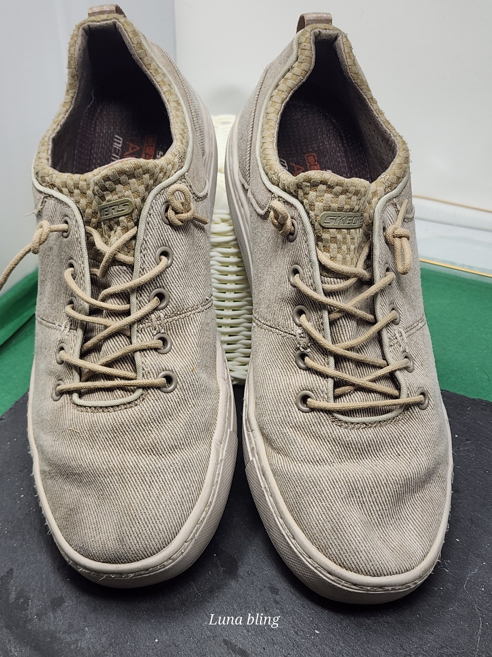Skechers Men’s Lace-Up Canvas Sneakers in Light Beige